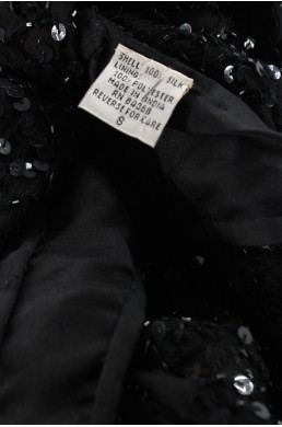 Robe perlée et pailletée (sequin and beads) Laurence Kazar noir made in India en soie vintage