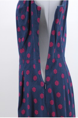 Robe Tommy Hilfiger bleu marine motif à pois rose en coton