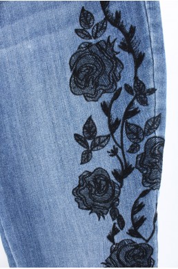 Pantalon Jean denim Vera Wang Skinny bleu avec broderies vintage