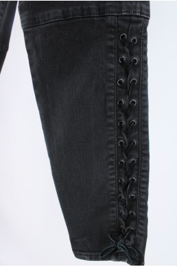 Pantalon jean denim Ralph Lauren noir lacage cuir en coton