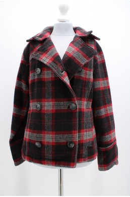 Manteau Woolrich rouge, noir et gris