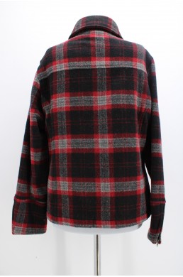 Manteau Woolrich rouge, noir et gris en laine