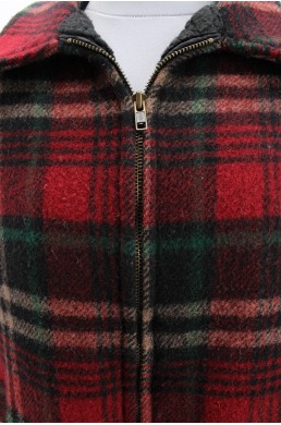 Manteau sherpa Woolrich noir et rouge - Made in USA - 100 % laine Zip