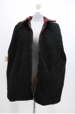Manteau sherpa Woolrich noir et rouge en laine vintage
