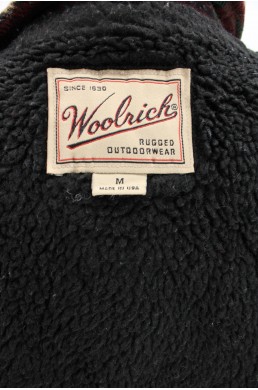 Manteau sherpa Woolrich noir et rouge - Made in USA - 100 % laine label