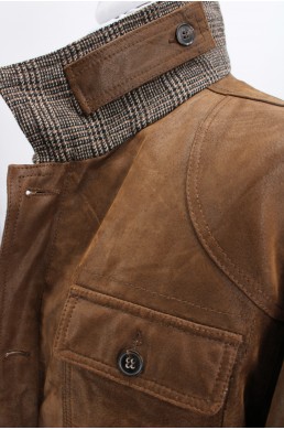 Blouson en cuir Johnston & Murphy marron - 100 % cuir véritable (Leather) col en velours