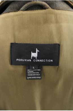 Blouson veste longue en cuir Peruvian Connection kaki label